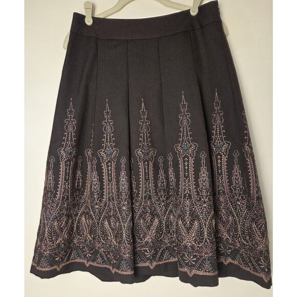 Ann Taylor Loft Skirt Womens Size 2 Brown Embroidered Pleated Lined Side Zip NWT - Picture 1 of 9